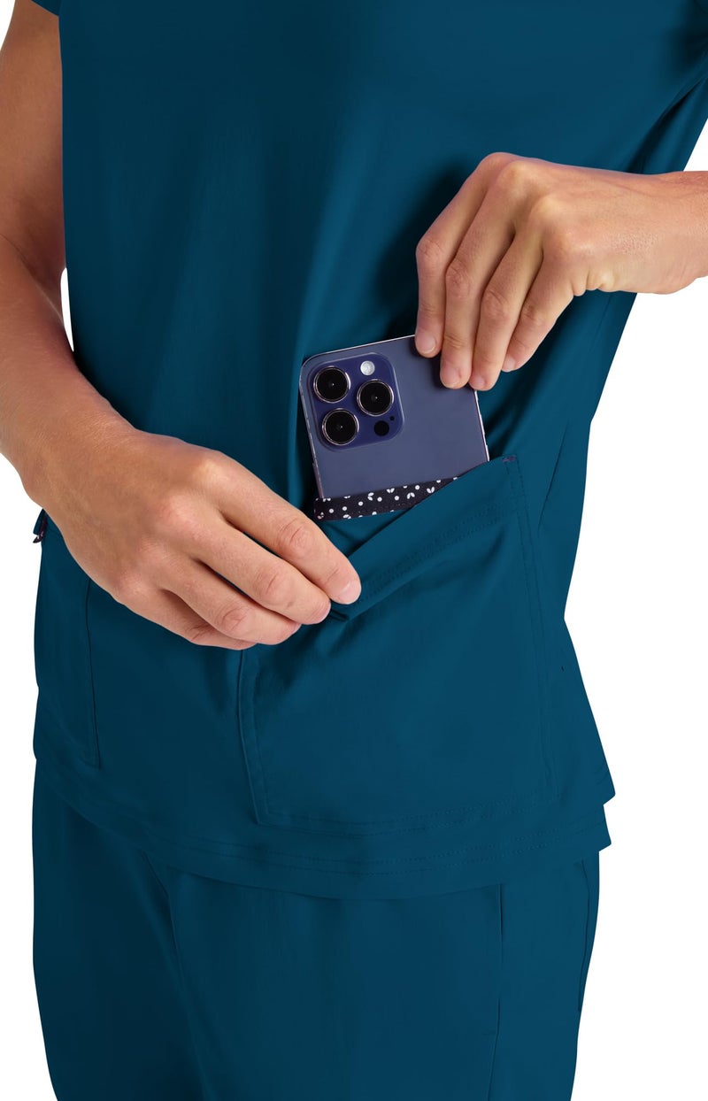 KOI Basics Becca Women's 4-Pocket Stretch Scrub Top Caribbean Blue X-Small - Image 4